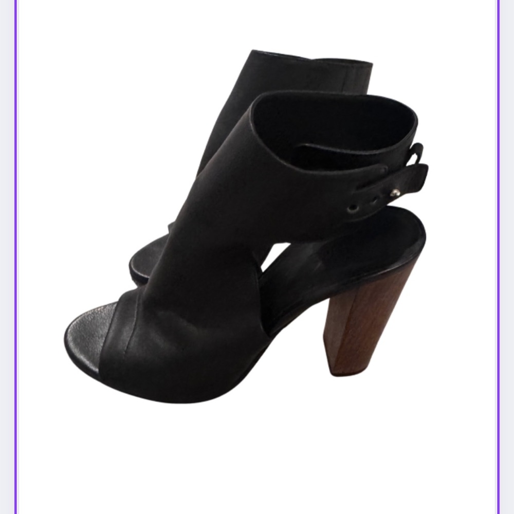 Vince Black Leather Sandals with Wooden Heels
